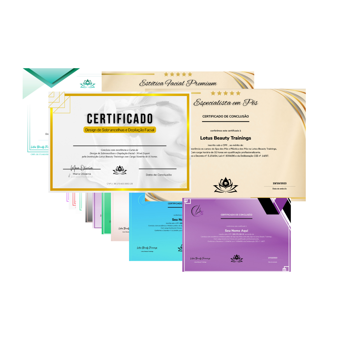 Modelos de certificados Lotus Beauty Trainings